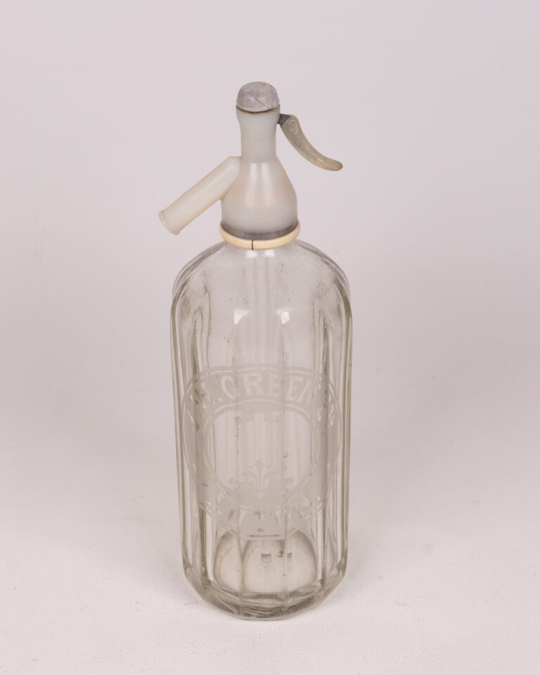 Vintage J. W. Green Glass Soda Siphon with Plastic Top