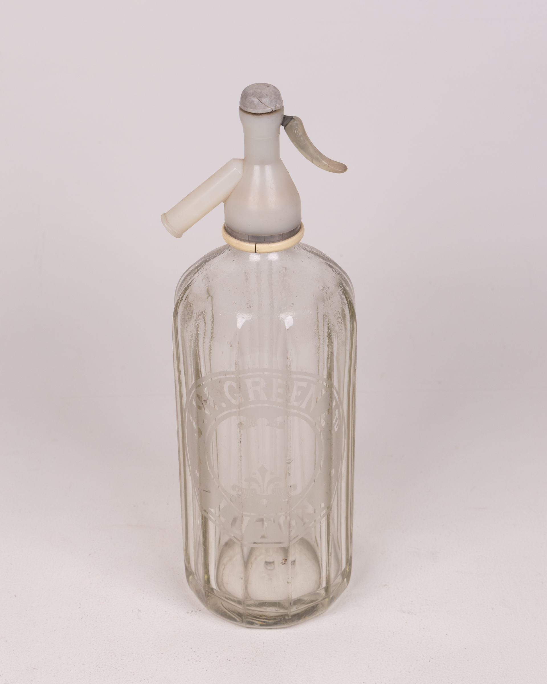 Vintage J. W. Green Glass Soda Siphon with Plastic Top