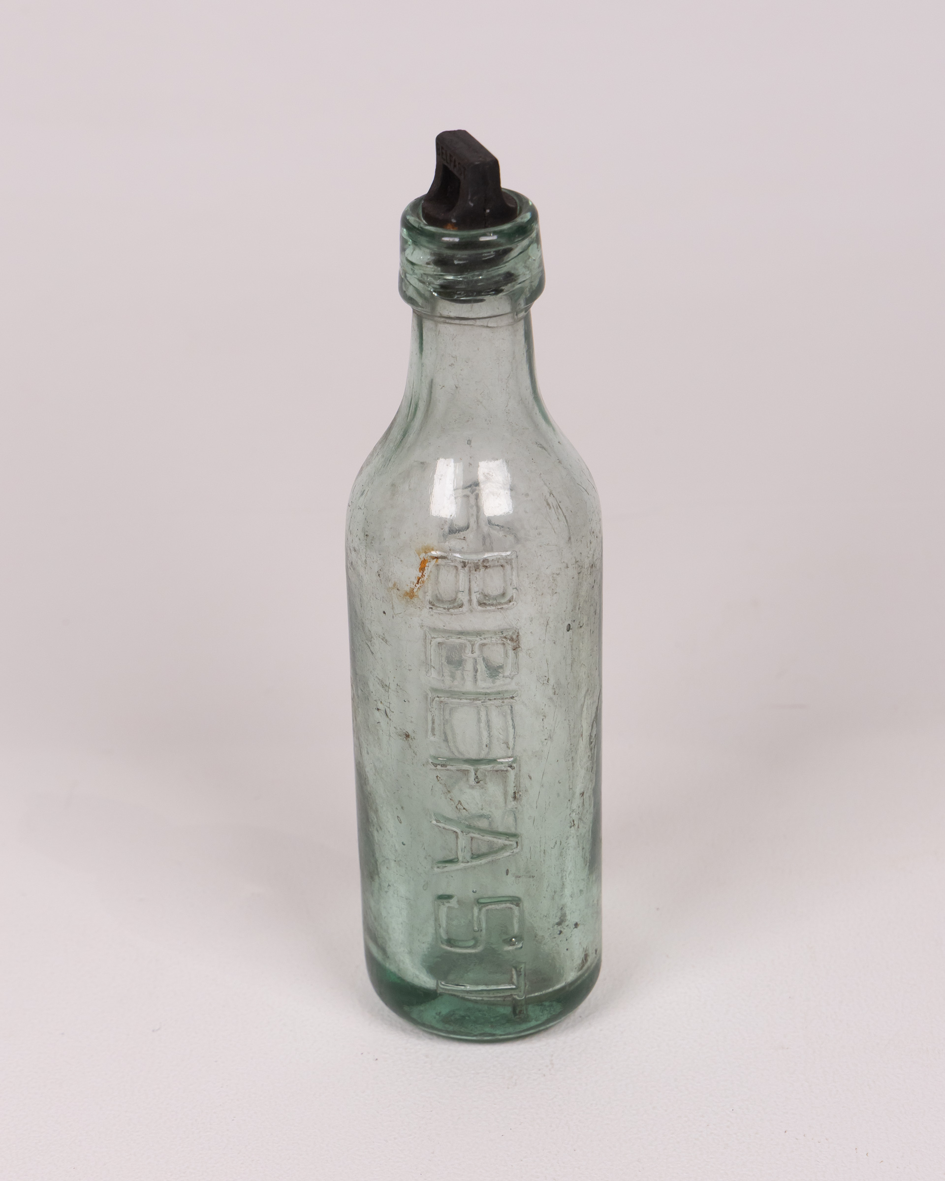 Vintage ‘Aerated Belfast’ Embossed Green Glass Bottle With Stopper