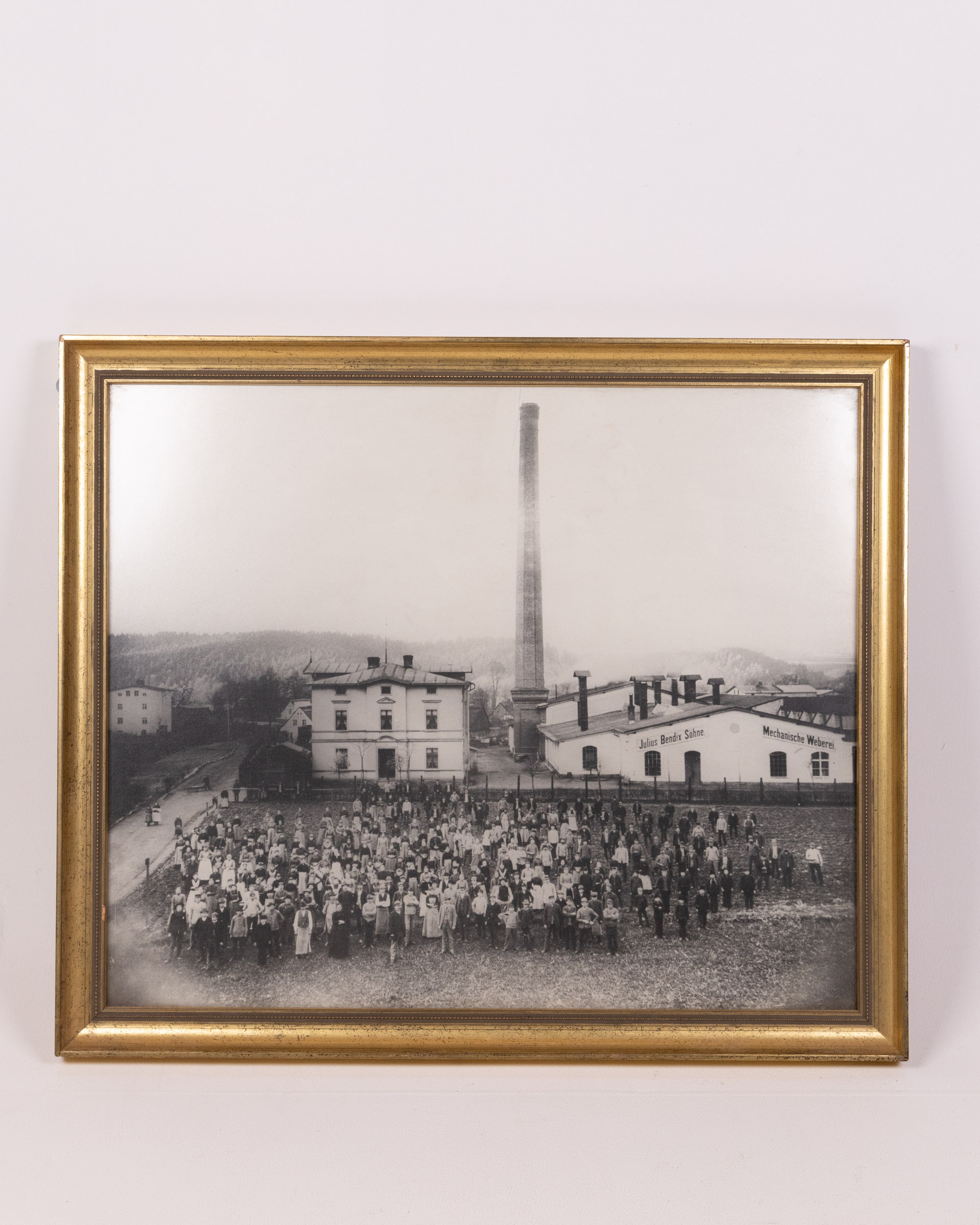 Vintage Framed B&W Photograph Julius Bendix Sohne Factory, Gold Frame