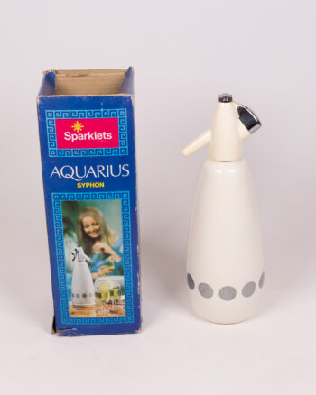 Vintage Sparklets Aquarius Soda Syphon, White w/ Gray Polka Dots & Box