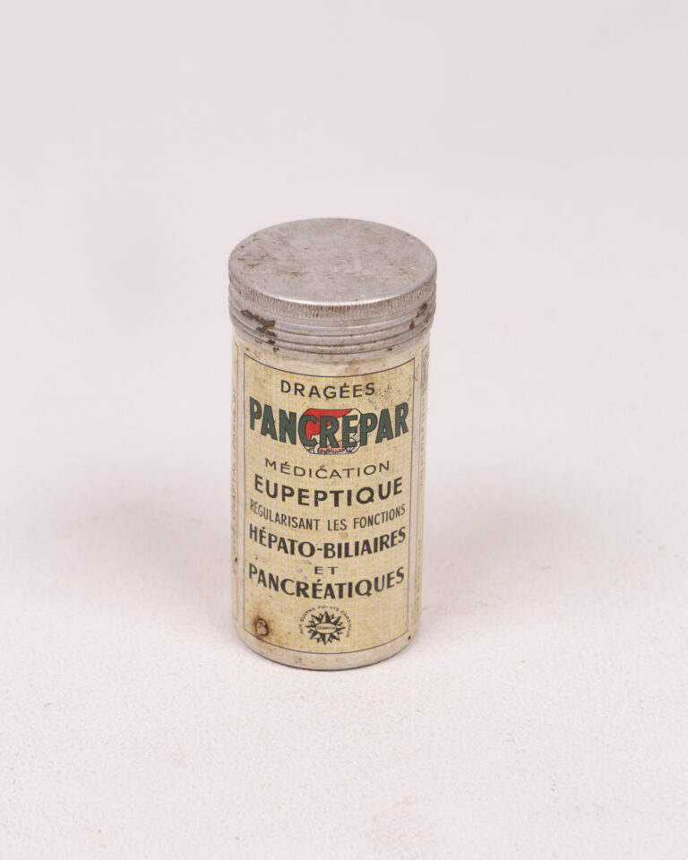 Vintage Pancrépar Metal Medication Container with French Label