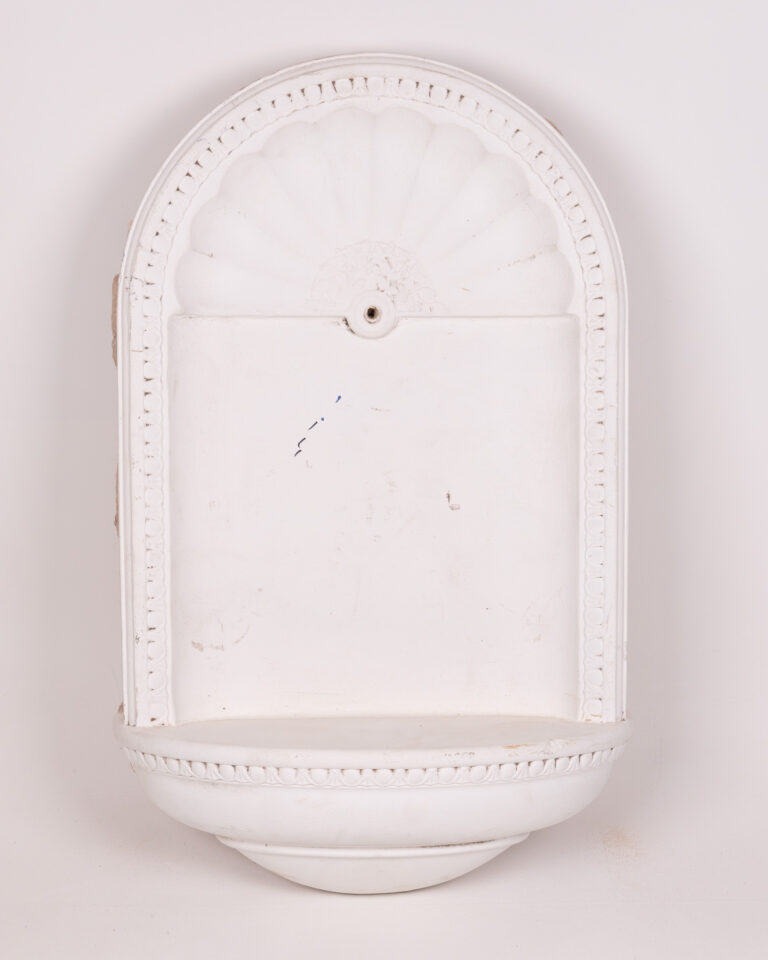 Vintage White Cast Wall Pocket with Shell Detail & Beaded Trim