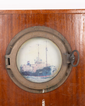 Vintage Porthole Wall Art with Ship Painting, Wooden Frame, Nautical Decor