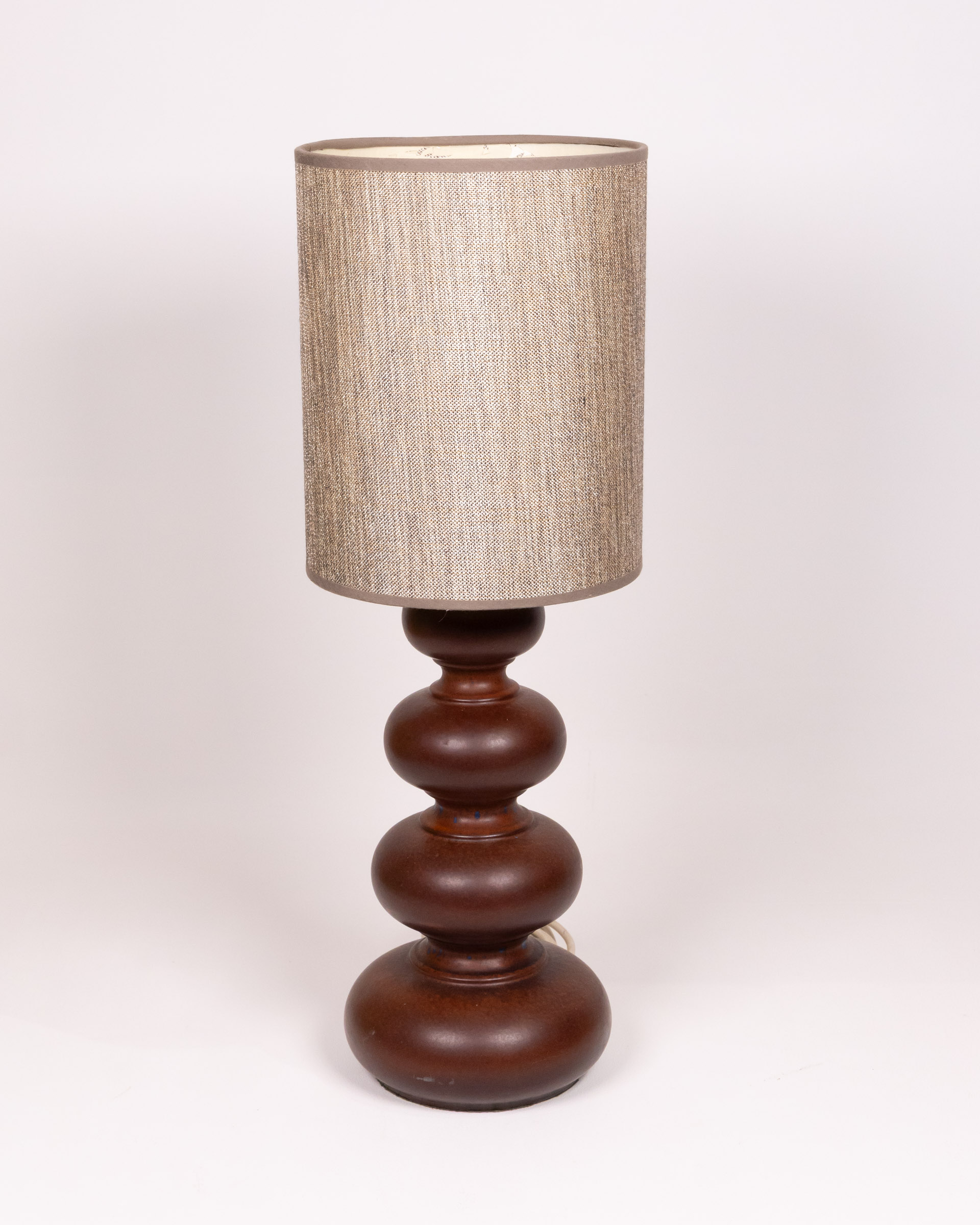 Vintage Brown Table Lamp with Grey Fabric Shade, Retro Style