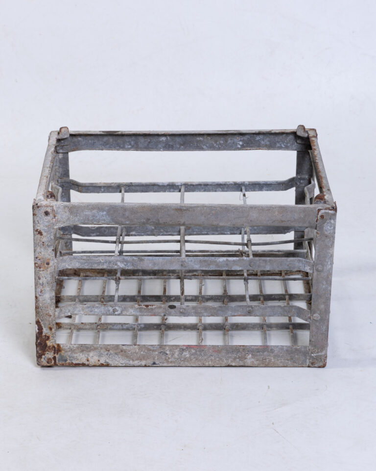 Vintage Industrial Metal Bottle Crate - Rustic Storage & Display Piece