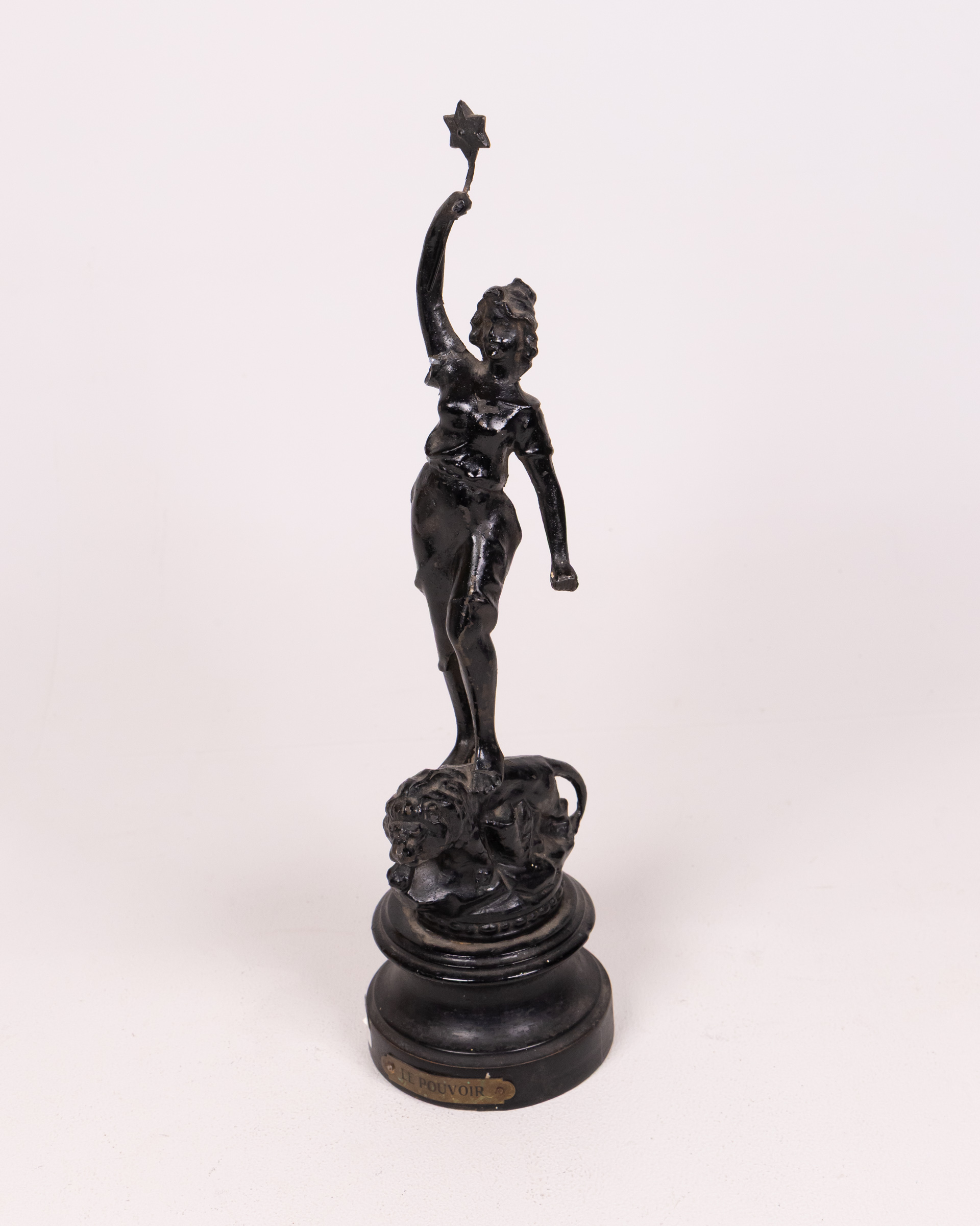 Vintage French ‘Le Pouvoir’ Cast Iron Statue Woman with Star on Lion