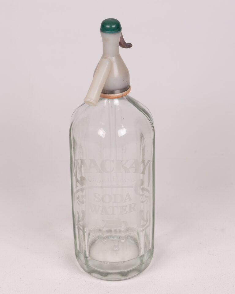 Vintage 'Mackay' Glass Soda Siphon with Green Top