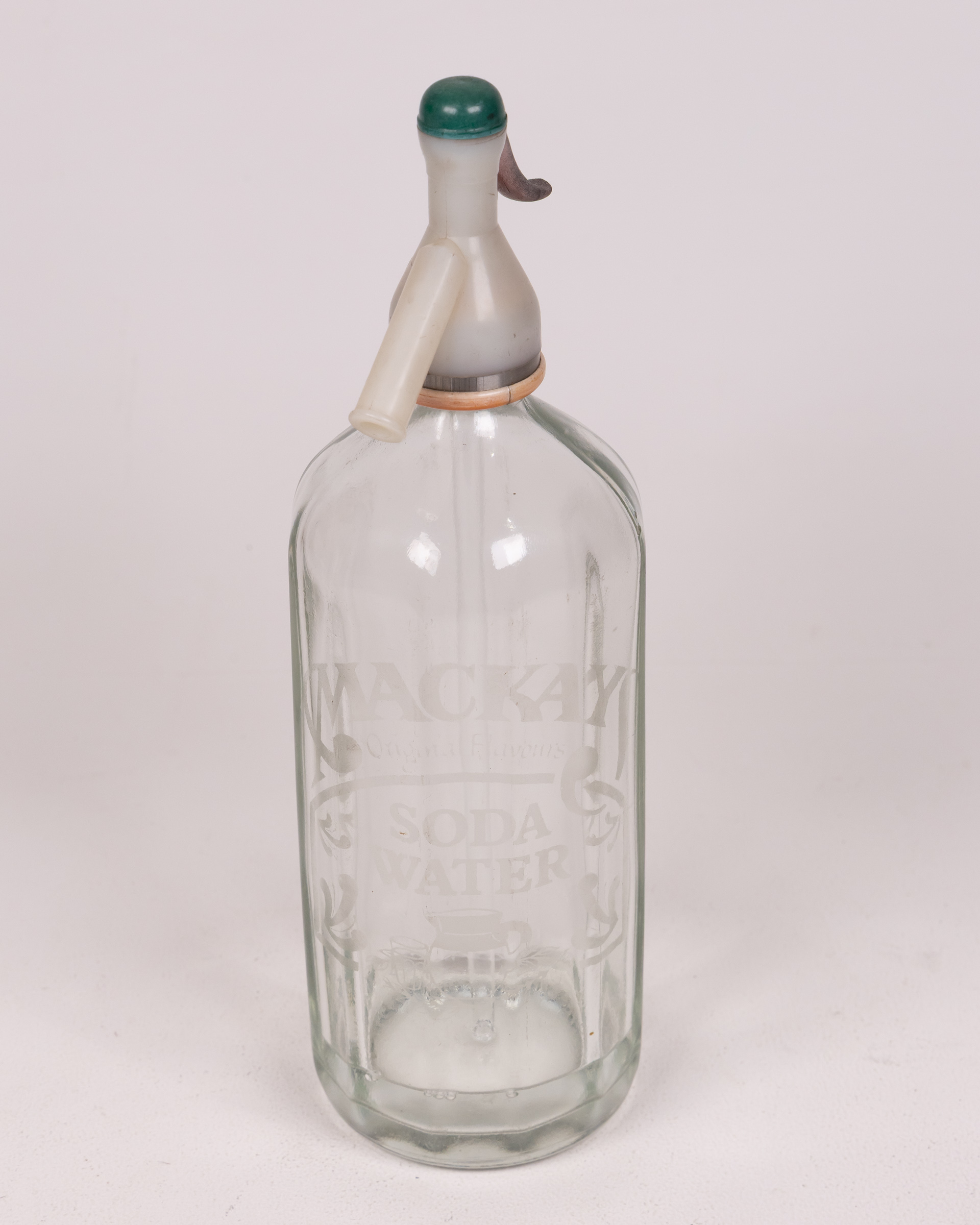 Vintage ‘Mackay’ Glass Soda Siphon with Green Top