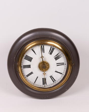 Vintage Wooden Wall (not working) Clock with Roman Numerals and Brass Detailing