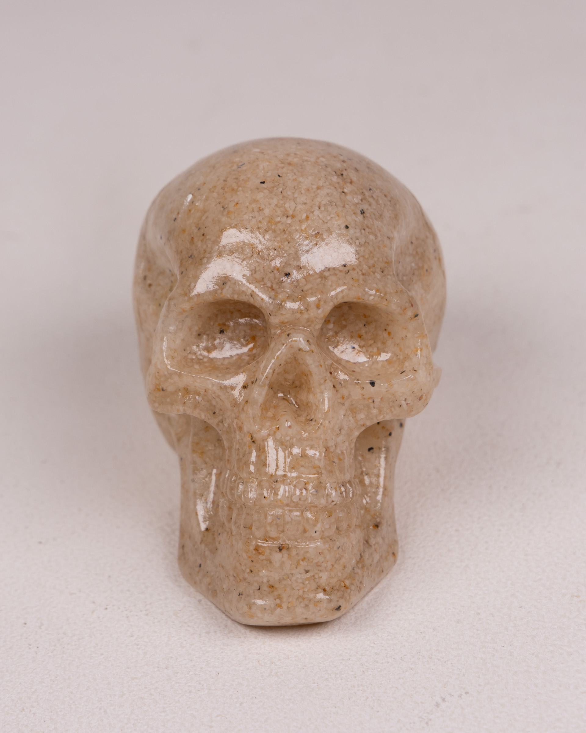 Decorative Resin Skull Ornament, Cream and Brown Stone Effect, Gothic Decor