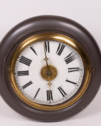 Vintage Wooden Wall (not working) Clock with Roman Numerals and Brass Detailing