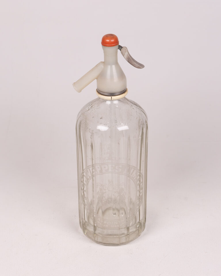 Vintage Schweppes Glass Soda Siphon with Orange Cap