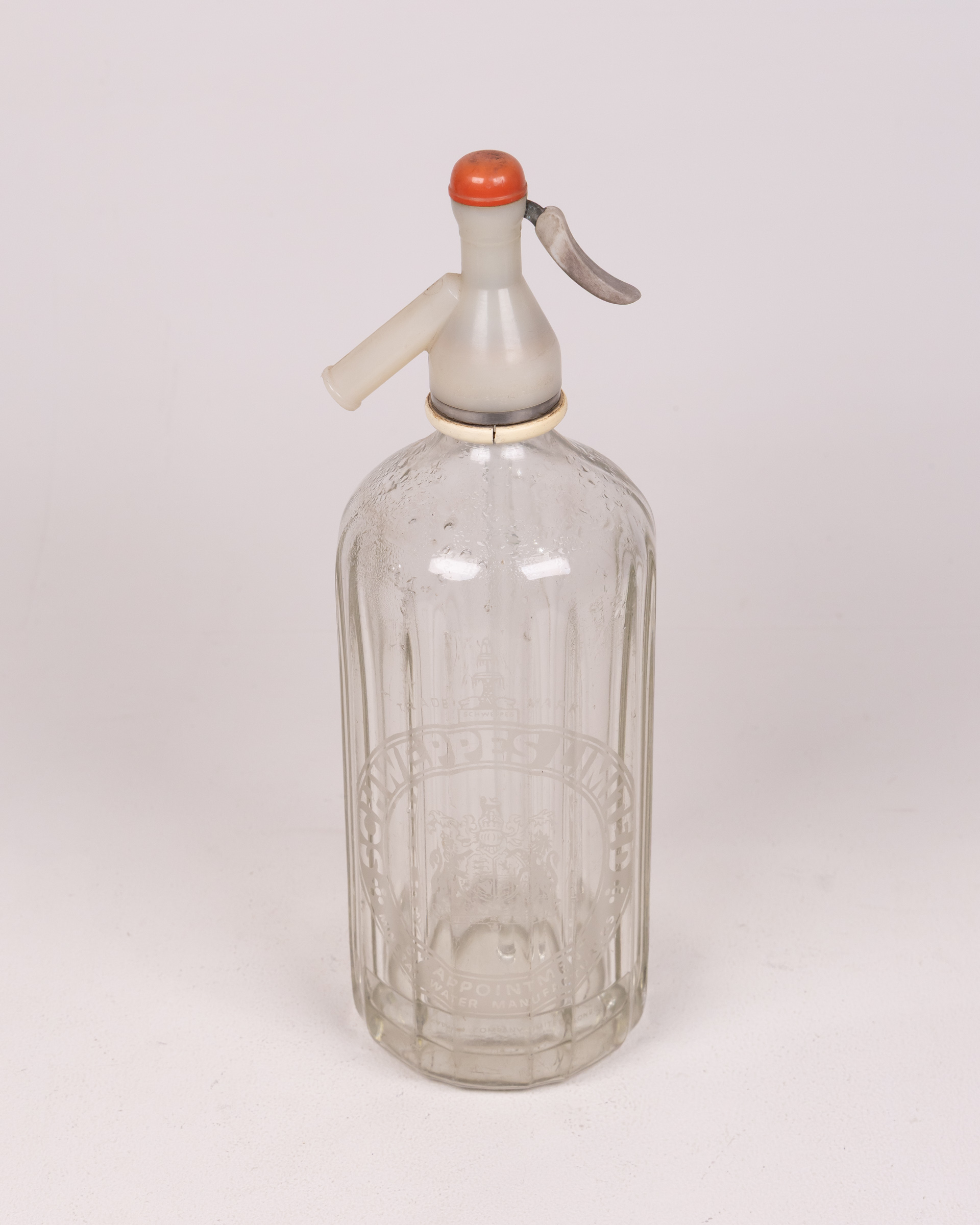 Vintage Schweppes Glass Soda Siphon with Orange Cap