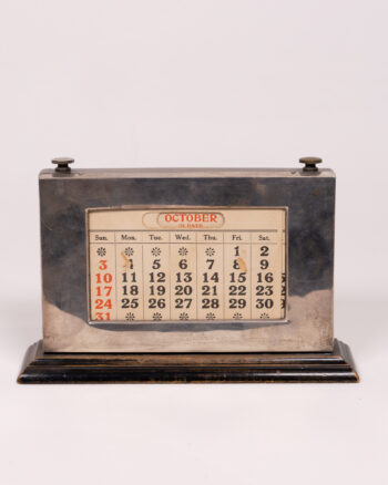 Vintage Silver-Plated Perpetual Desk Calendar, Wooden Base