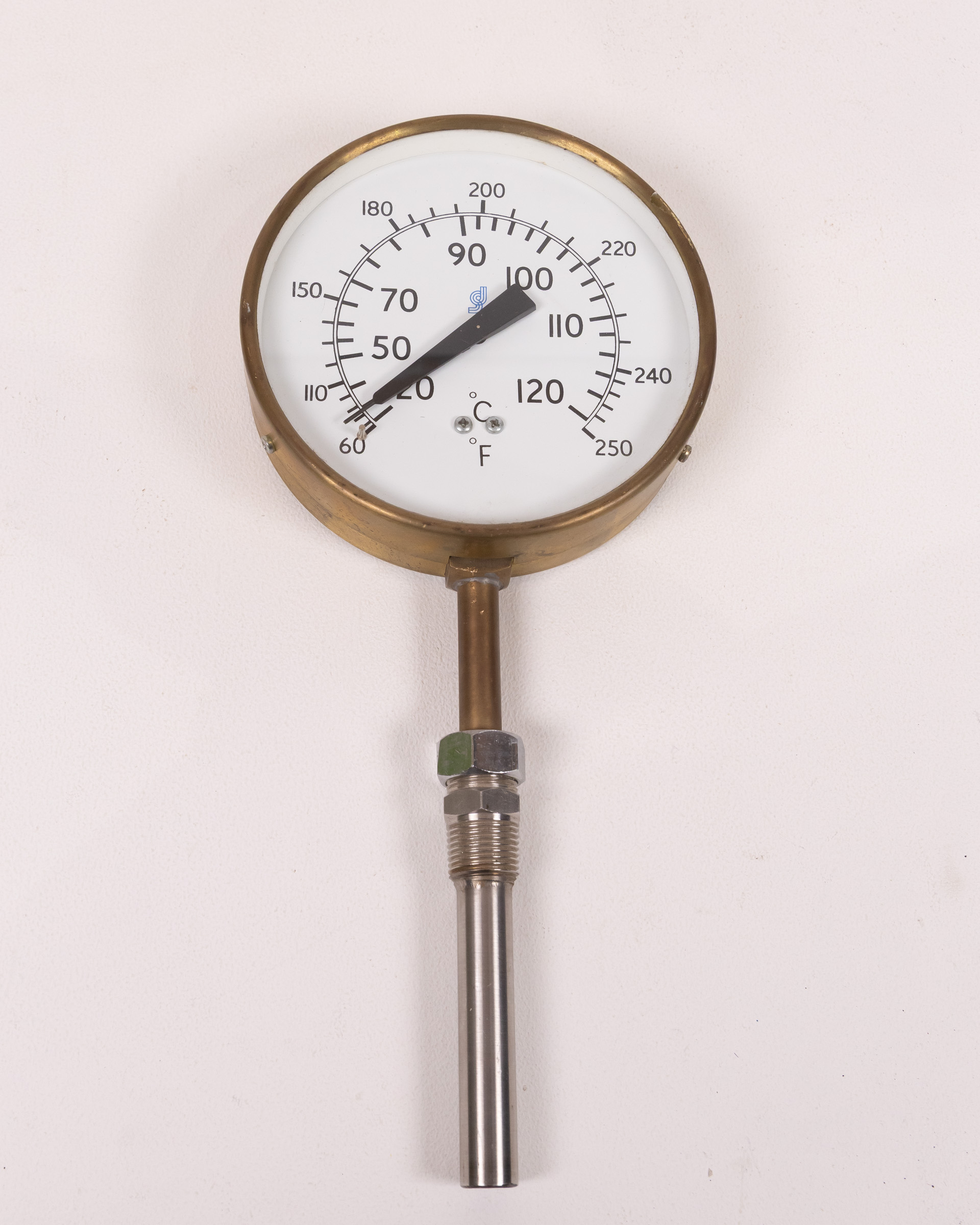 Vintage Industrial Brass Cased Thermometer Dual Scale Temperature Gauge