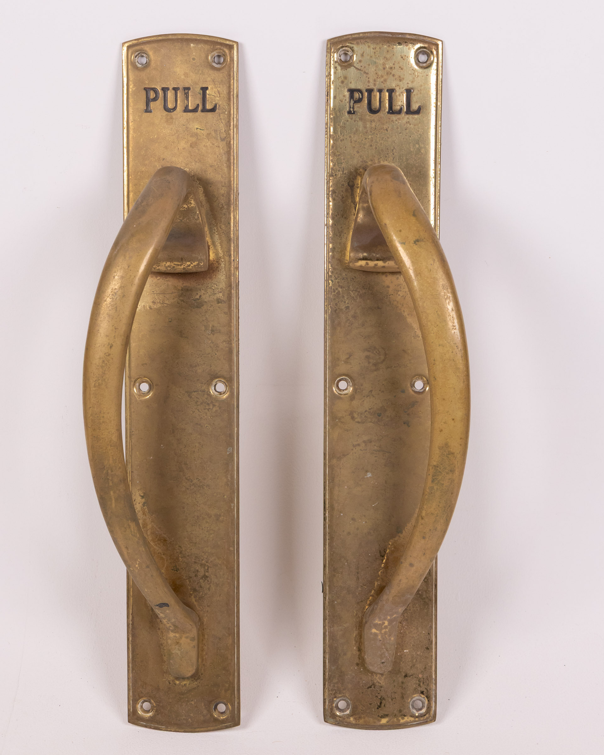 Pair Vintage Style Brass Door Handles Marked ‘PULL’ Classic Design