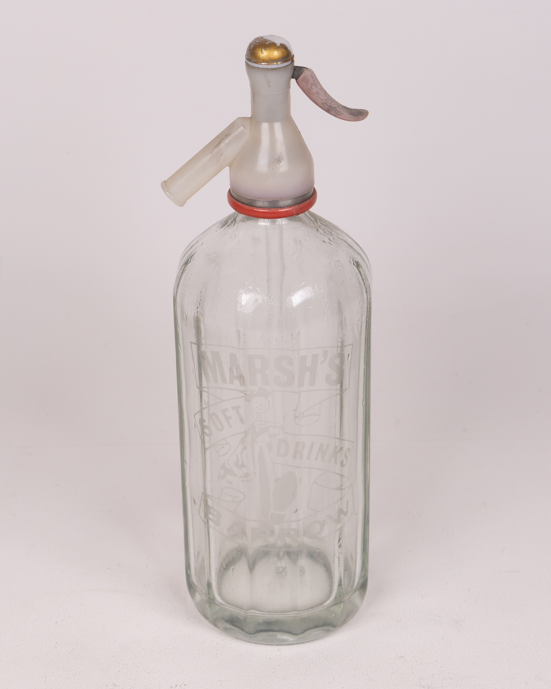 Vintage Marsh’s Glass Soda Siphon with Etched Logo