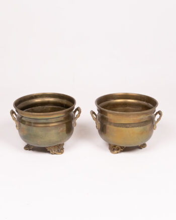 Pair of Brass Bowls with Ornate Feet and Handles