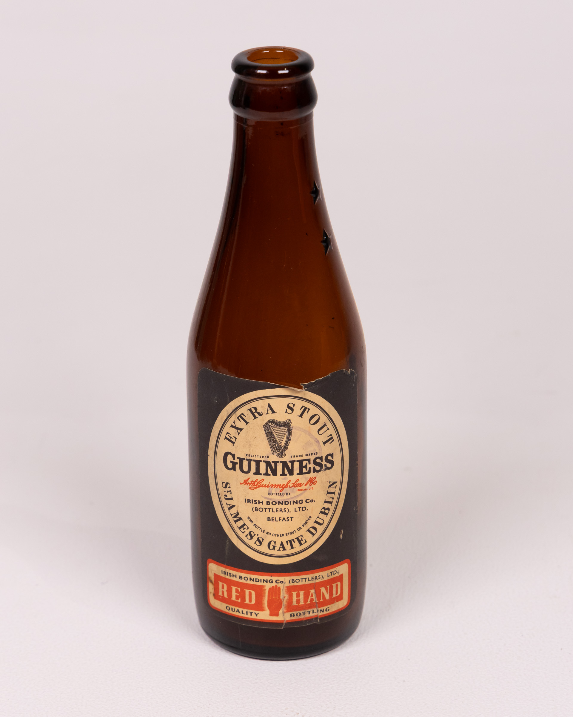 Vintage Guinness Extra Stout Glass Bottle with Red Hand Label