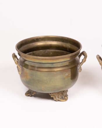 Pair of Brass Bowls with Ornate Feet and Handles