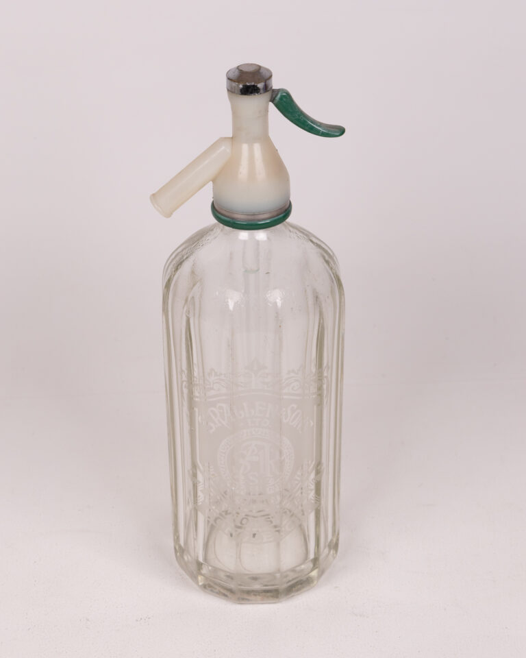 Vintage S. R Allen & Son Glass Soda Siphon with Green Lever