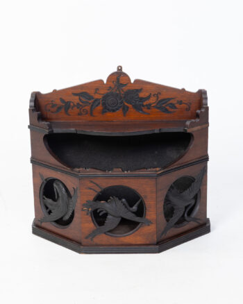 Vintage Carved Wooden Wall Shelf with Bird & Floral Details, Brown