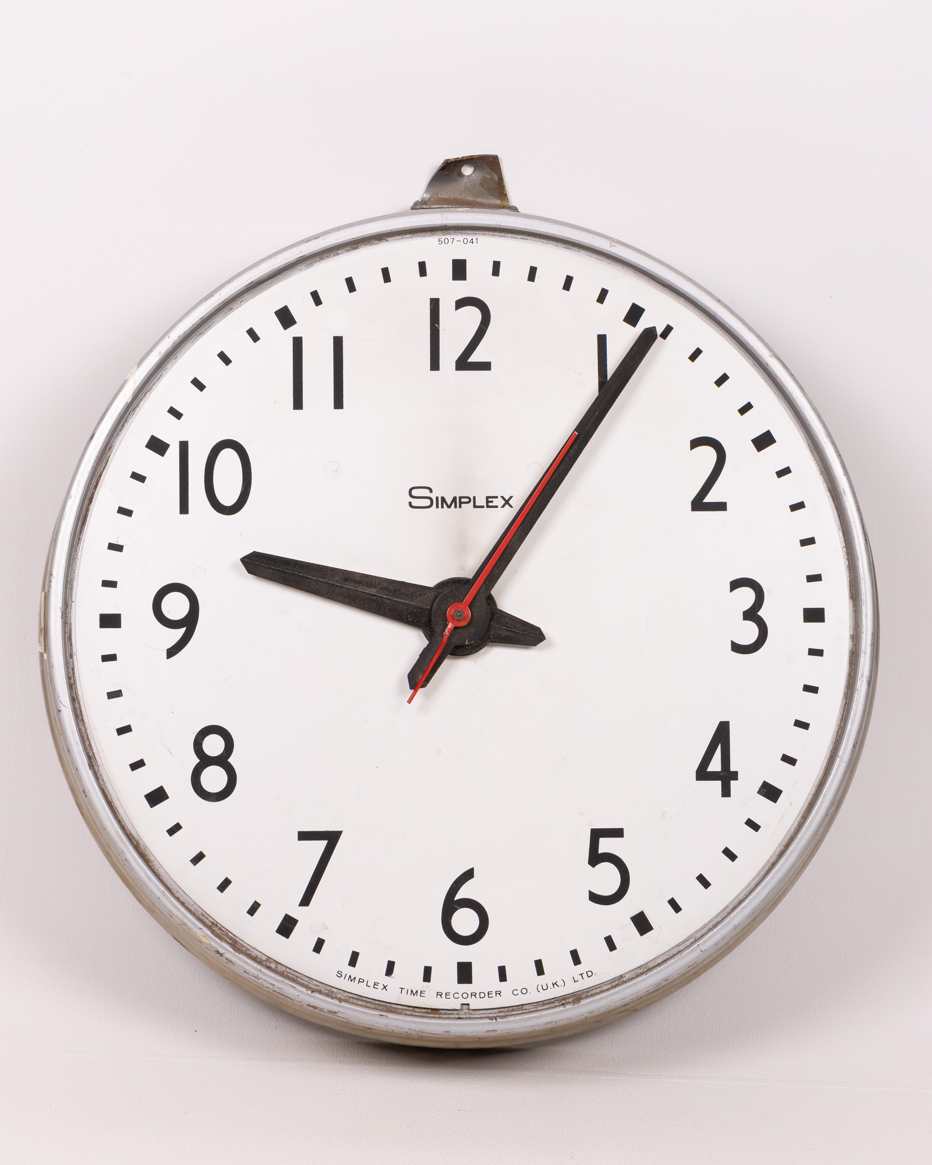 Vintage Simplex Industrial Wall Clock, White Face, Metal Case, Retro Style