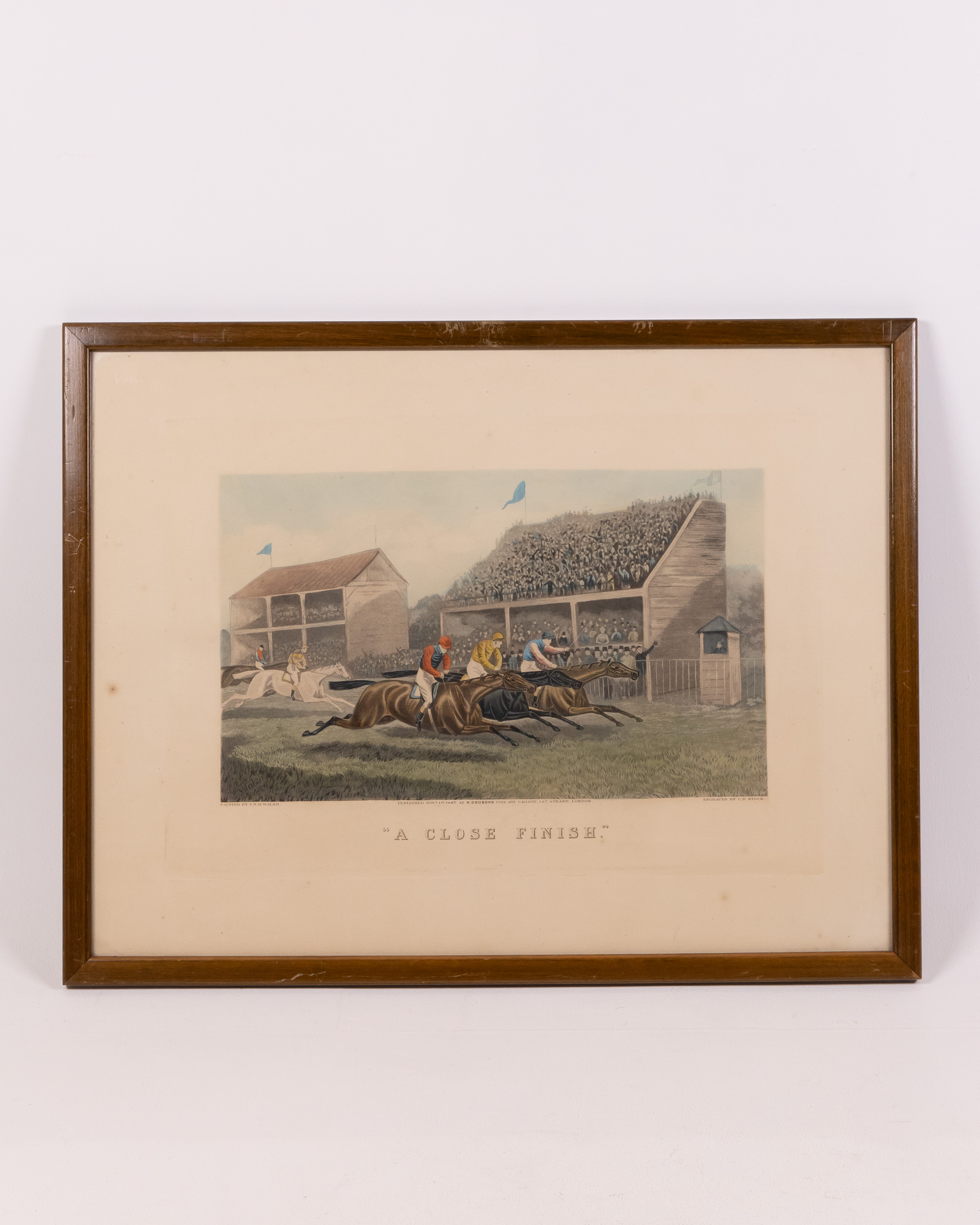 Vintage Framed Horse Racing Print – “A Close Finish” – 1887 Dodson Gallery
