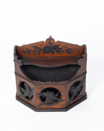 Vintage Carved Wooden Wall Shelf with Bird & Floral Details, Brown