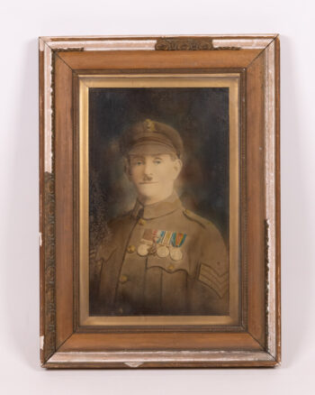 Vintage Framed Military Portrait Soldier with Medals Wooden Frame