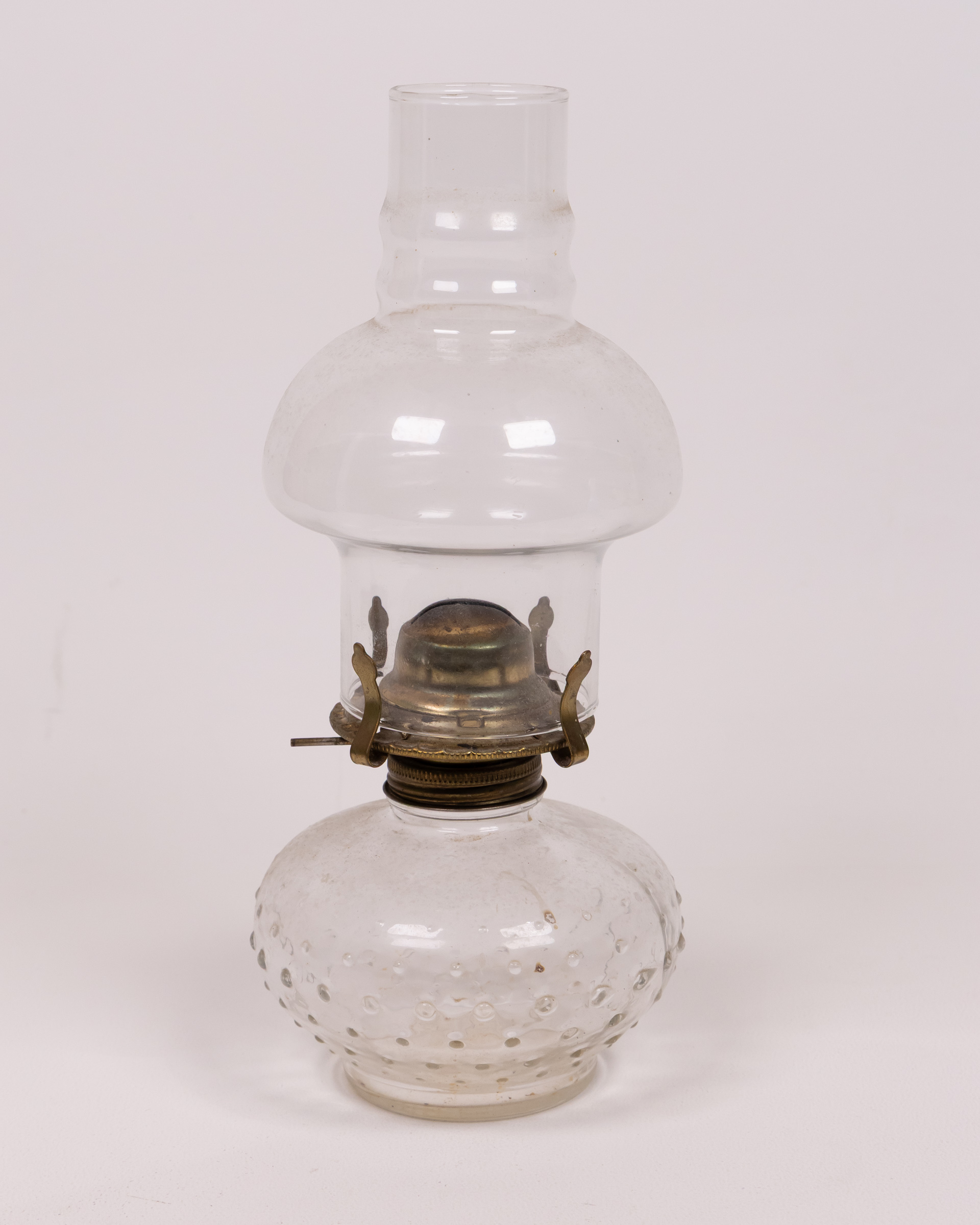 Vintage Style Clear Glass Oil Lamp with Brass Burner – Hobnail Design