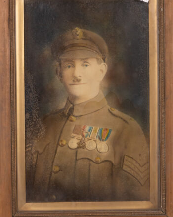 Vintage Framed Military Portrait Soldier with Medals Wooden Frame