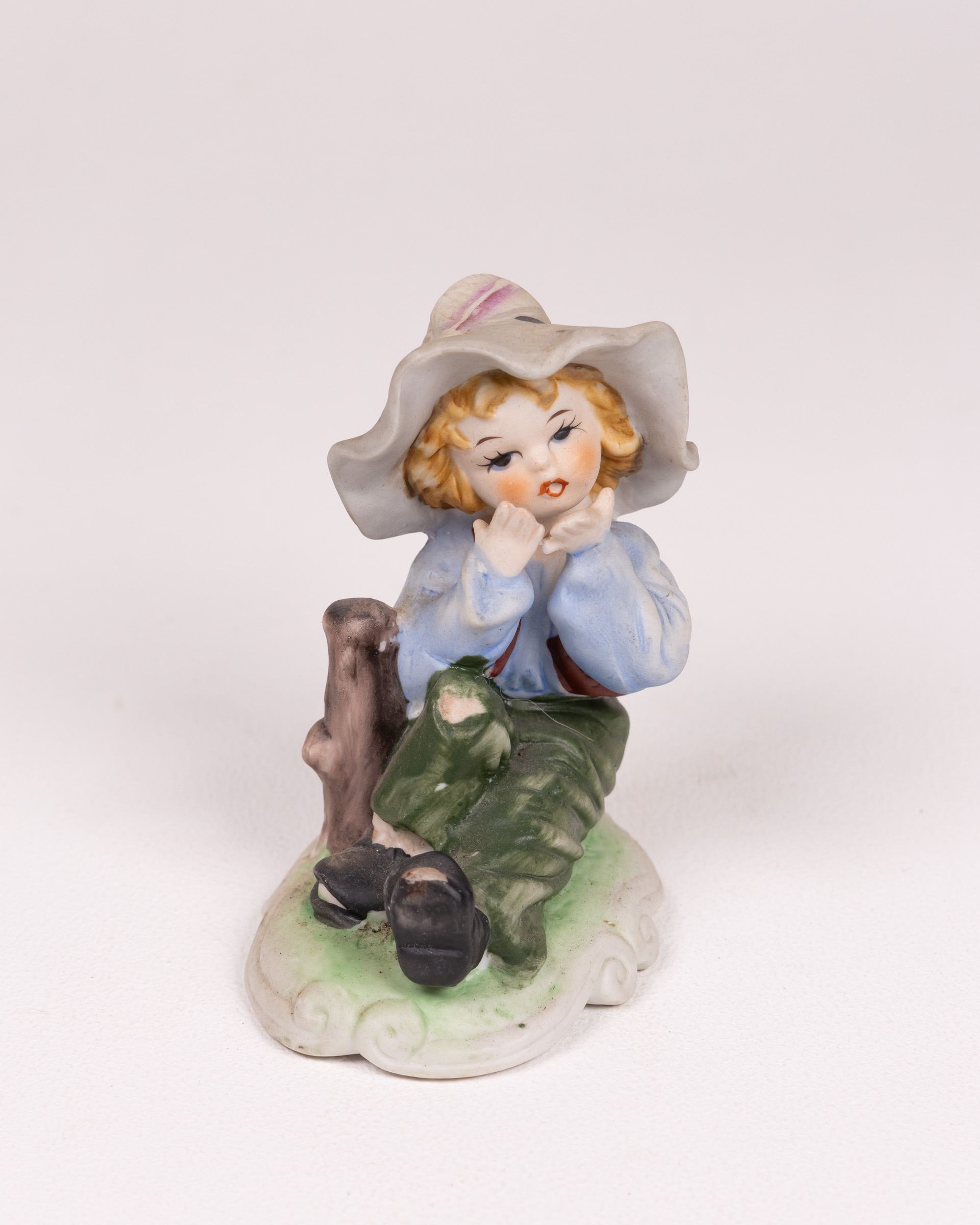 Vintage Ceramic Figurine, Boy with Hat, Collectible Home Decor Ornament