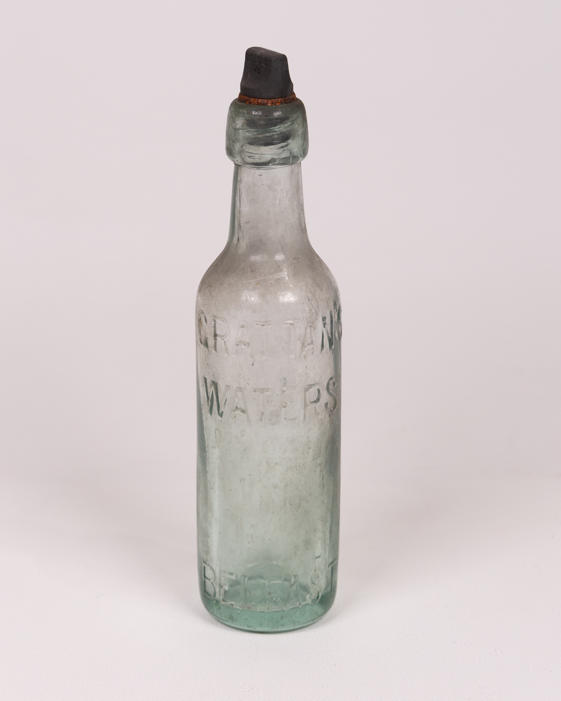 Vintage Grattan’s Waters Belfast Embossed Green Glass Bottle