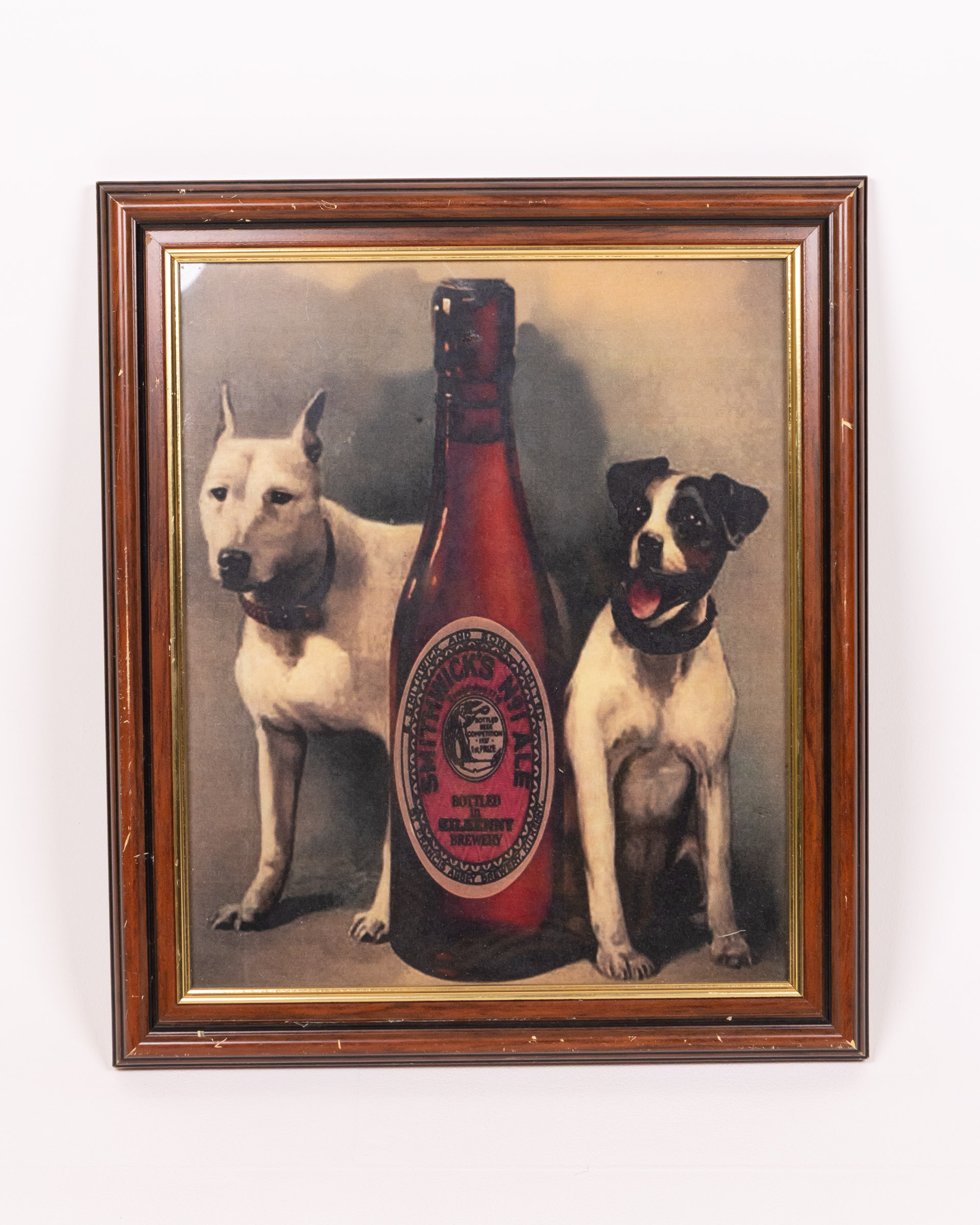 Framed Smithwicks Ale Advert Print Featuring Two Dogs, Vintage Decor