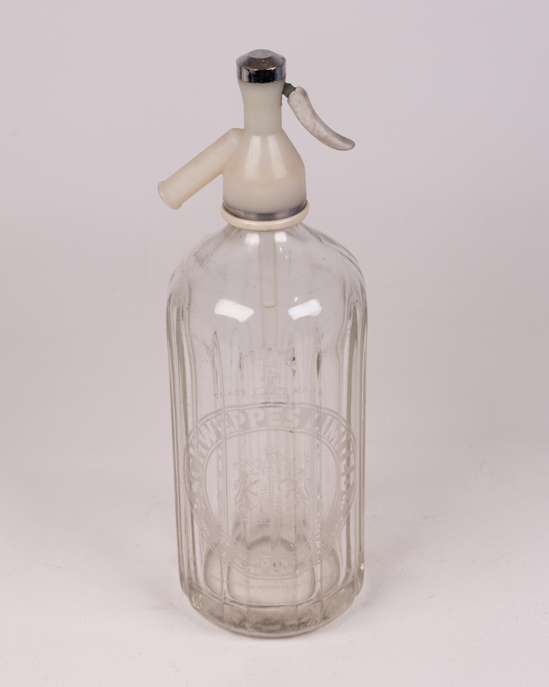 Vintage Schweppes Glass Soda Siphon with Metal Top