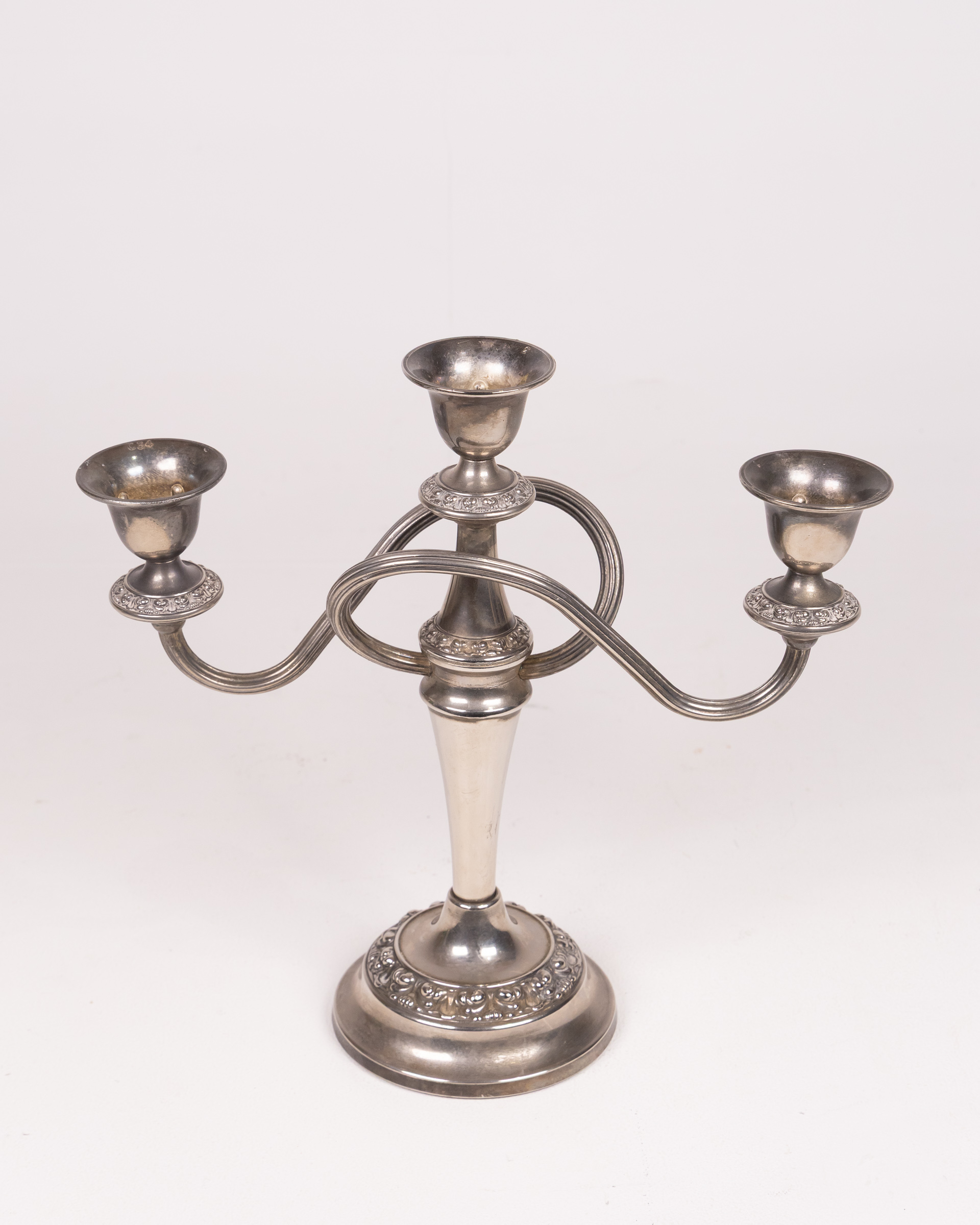 Vintage Silver-Tone Three-Arm Metal Candlestick Holder