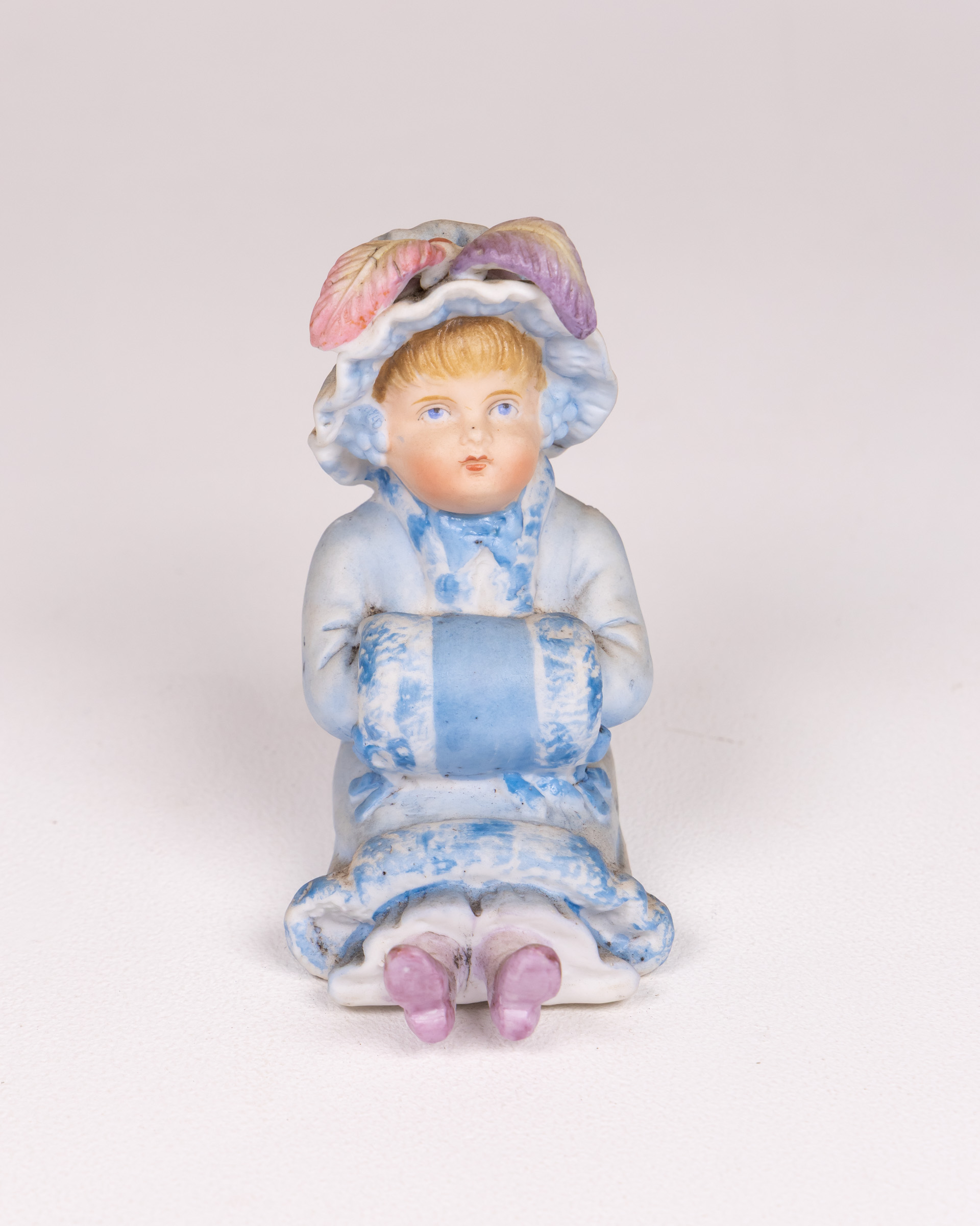 Vintage Ceramic Girl Figurine in Blue Coat, Collectable Ornament