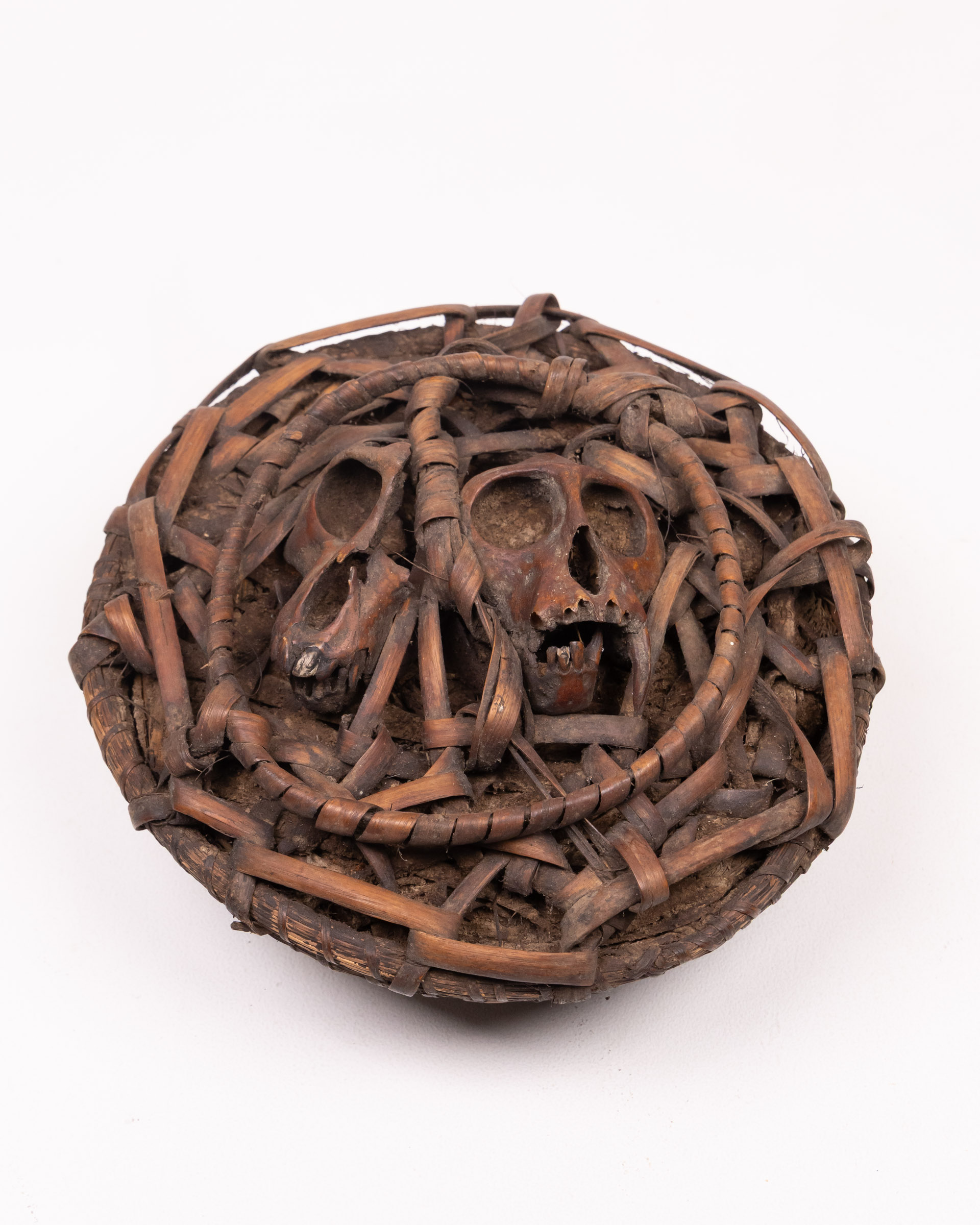 Vintage Woven Basket with Monkey Skulls