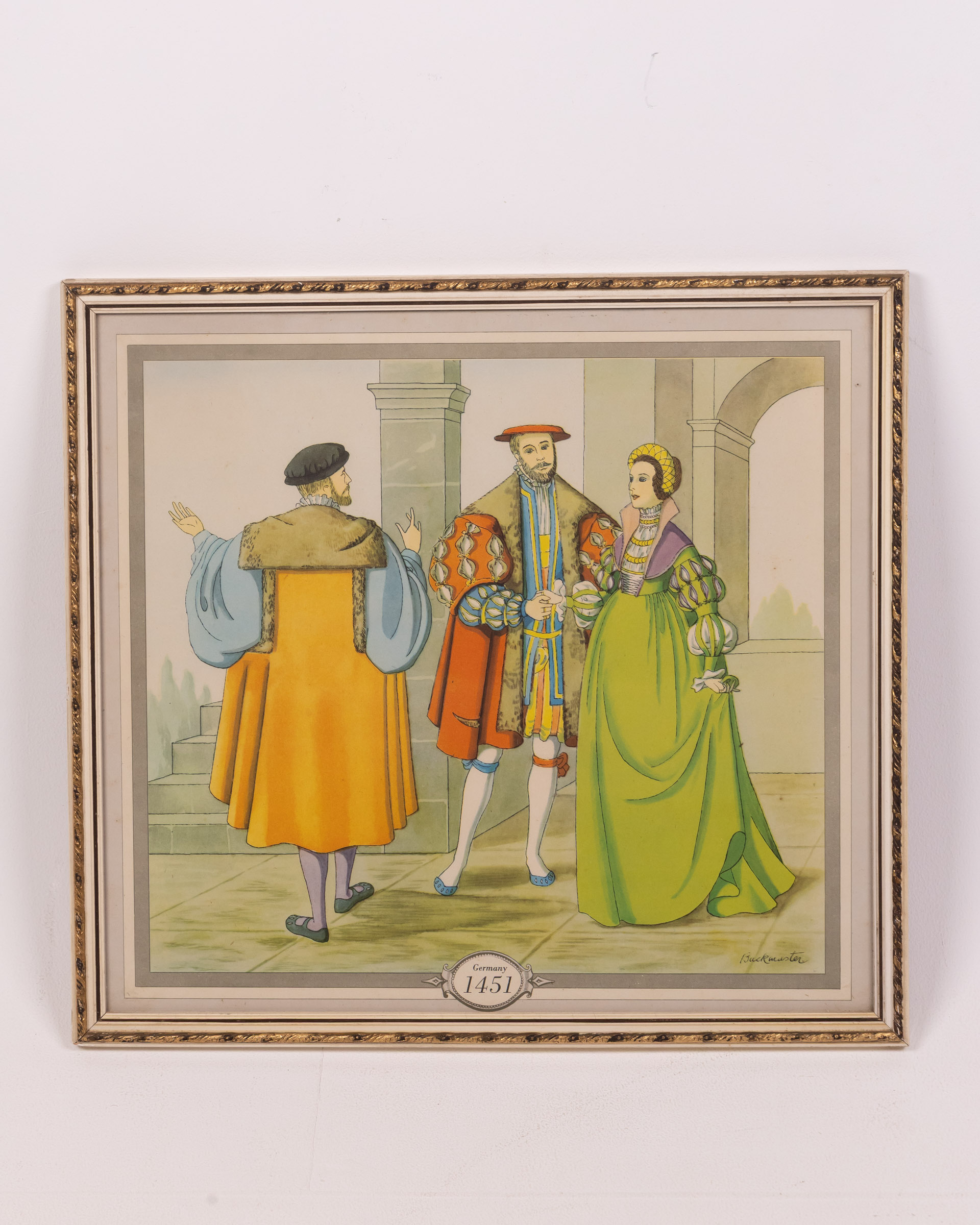 Vintage Framed Print of German Figures Signed Buckmeister