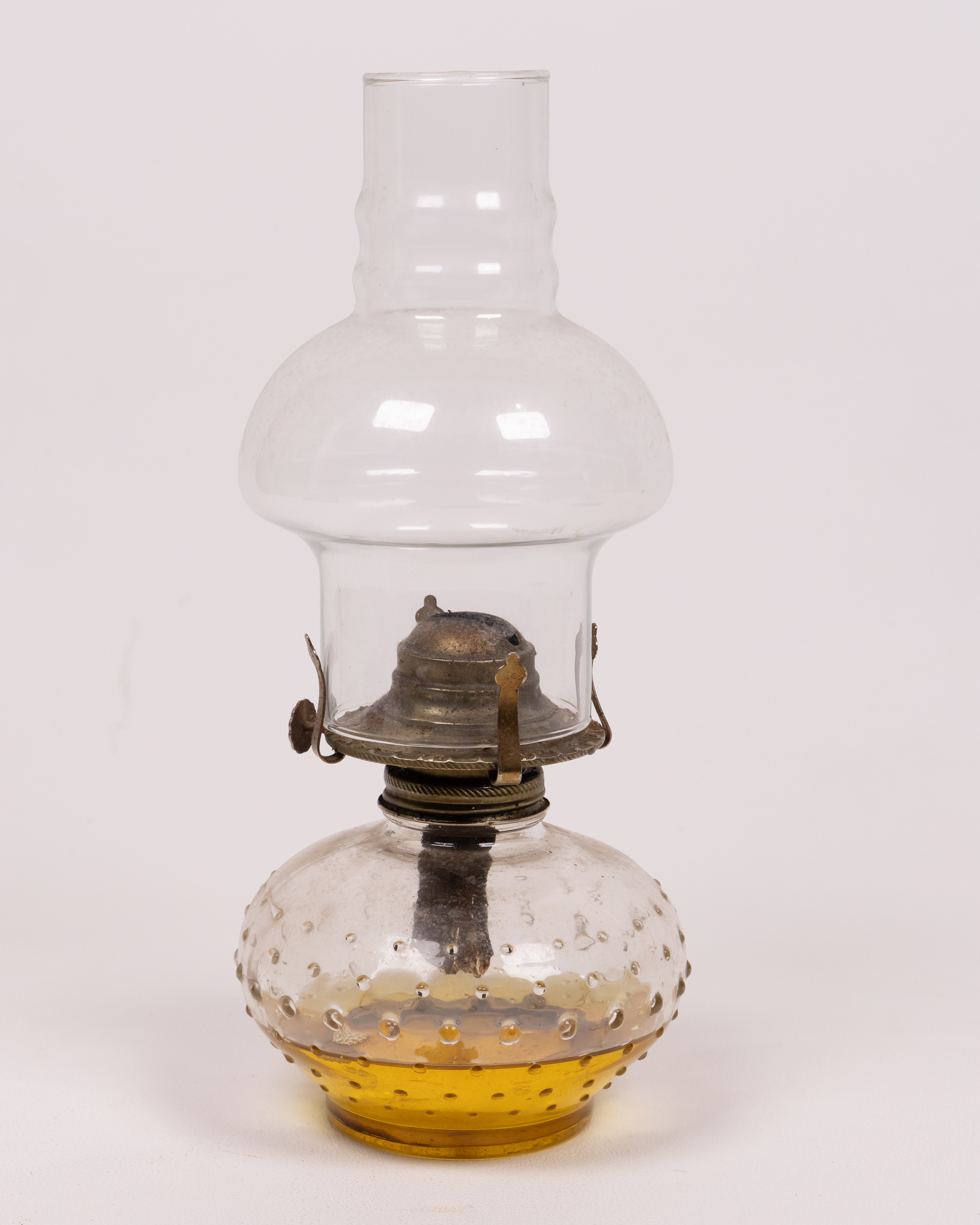 Vintage Style Clear Glass Oil Lamp with Metal Burner and Kerosene