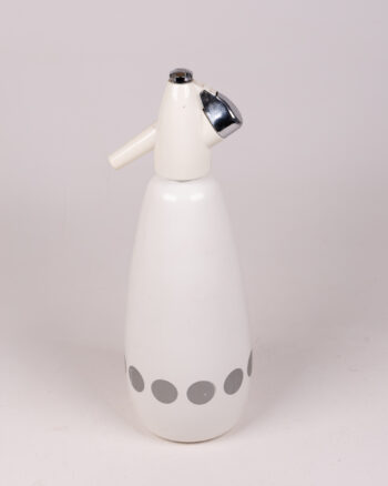 Vintage White Soda Syphon with Chrome Head and Polka Dot Design