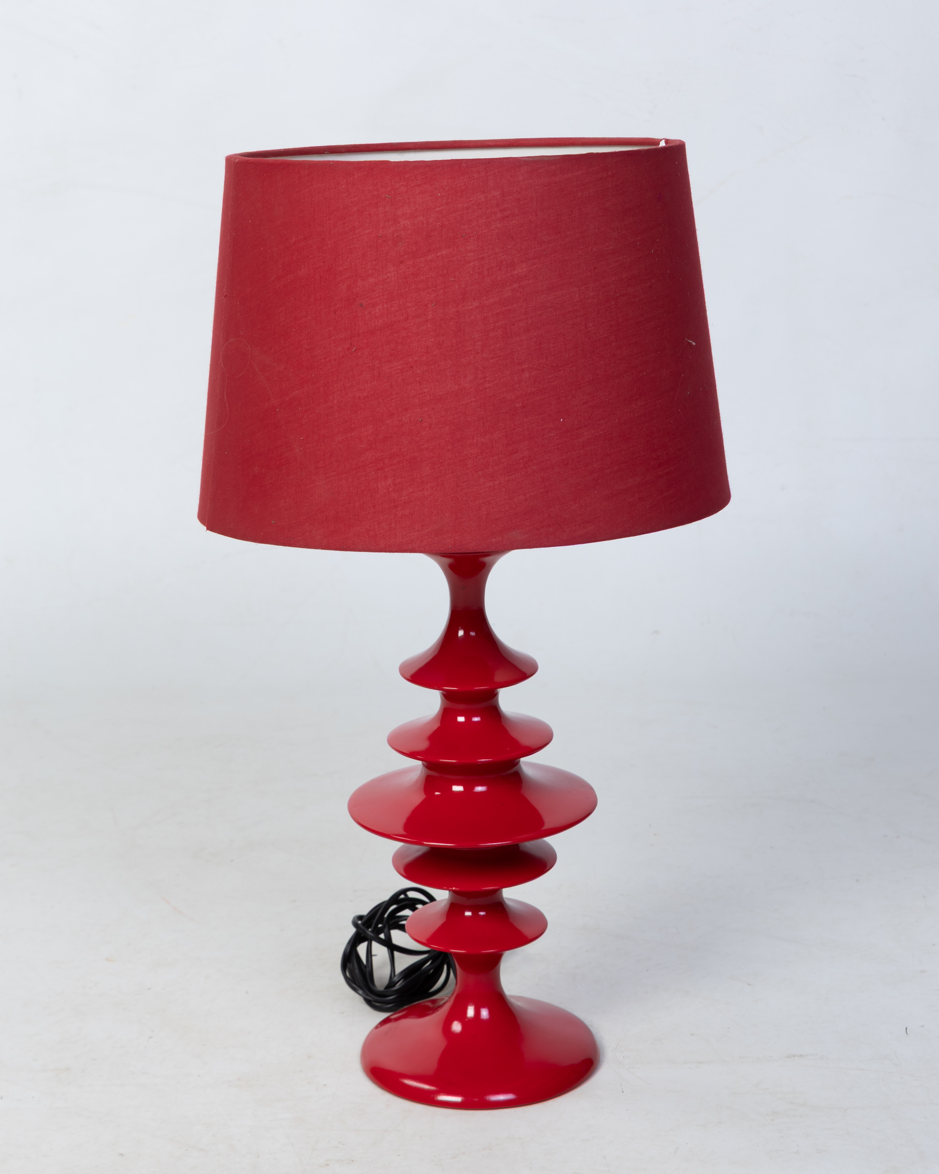 Red Maison du Monde Table Lamp with Tiered Base and Fabric Shade, Modern Lighting