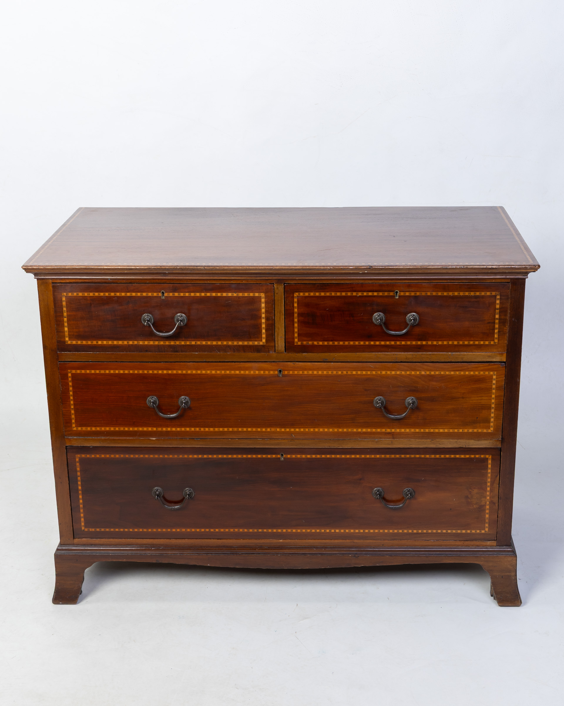 Victorian Mahogany Chest of Drawers with Inlay and Fruit Pattern Lined Drawers