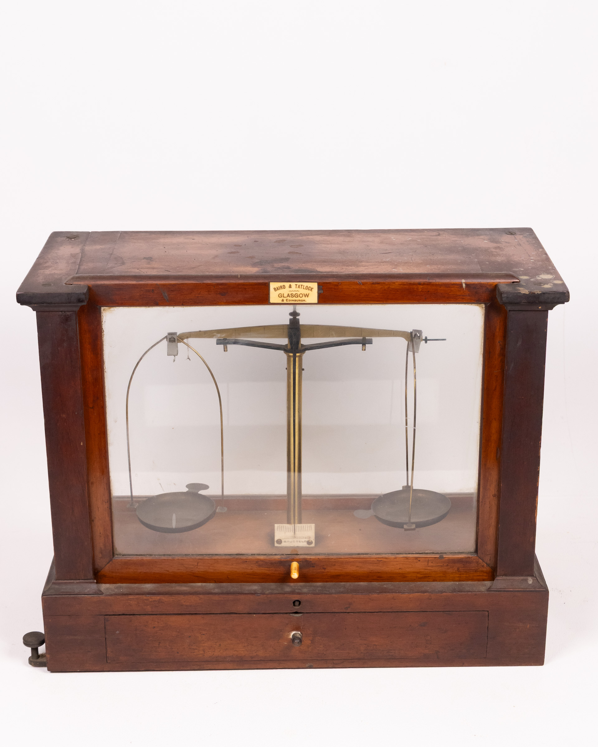 Baird & Tatlock Glasgow Balance Scale in Wood & Glass Case, Vintage