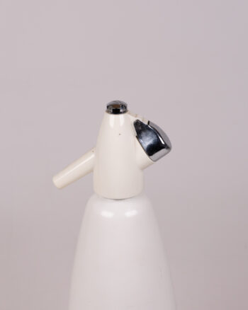 Vintage White Soda Syphon with Chrome Head and Polka Dot Design