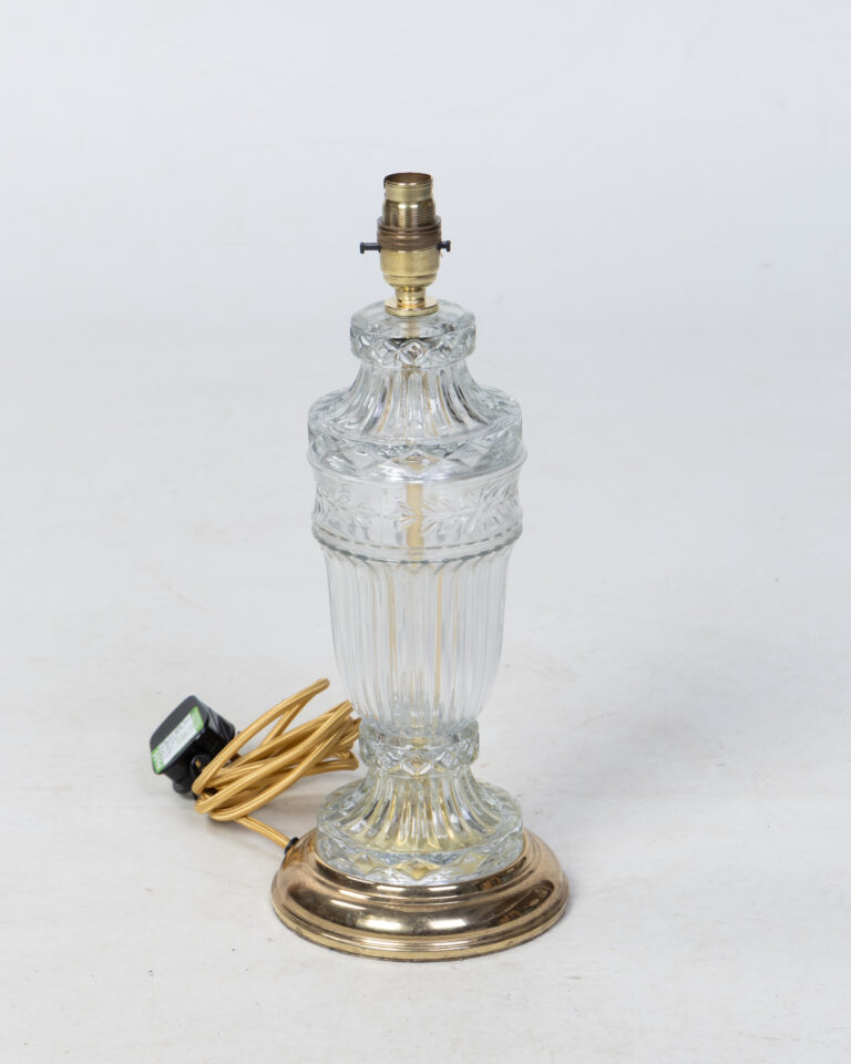 Elegant Glass Table Lamp with Gold-Tone Base, Faceted Fluted Body Lighting