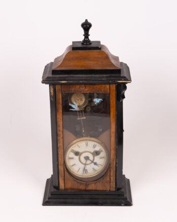 Antique Wall Clock with Pendulum, Black and Brown Case
