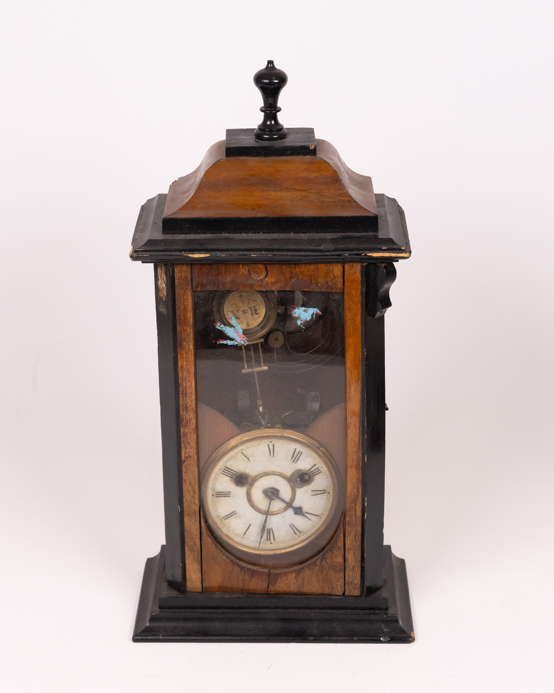Antique Wall Clock with Pendulum, Black and Brown Case